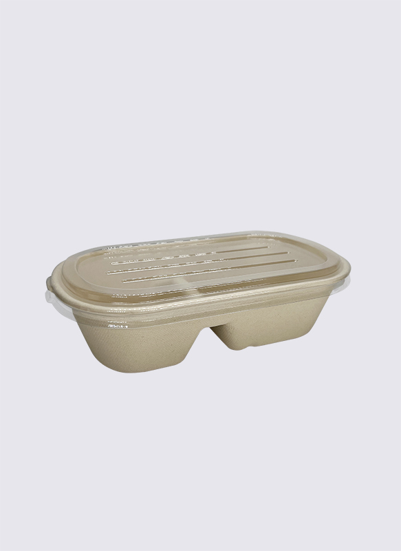 1000ml 2-div Bagasse Sukkerrør Madbeholder med PET låg